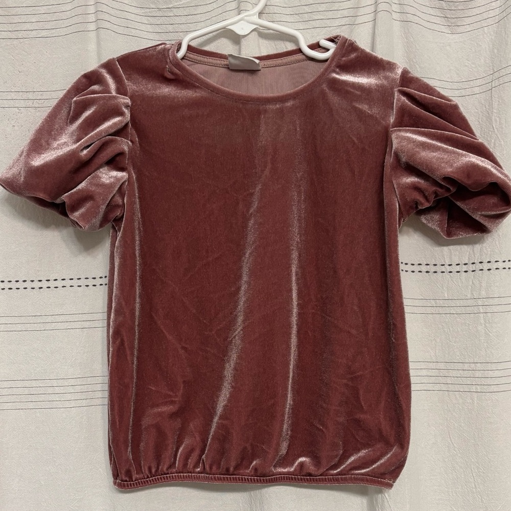 Zara Girls Velvet Puff Sleeve Top in Mauve